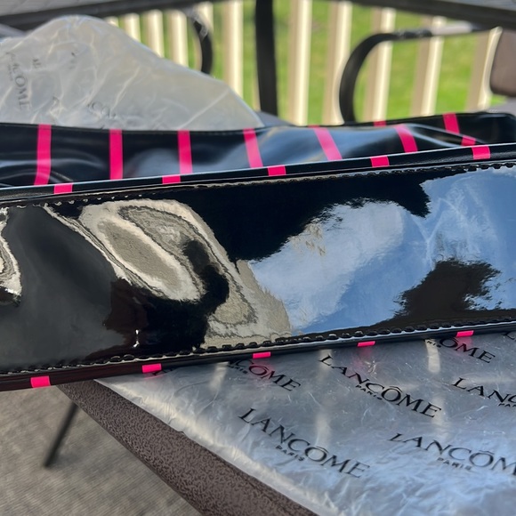 LANCOME Black with Pink Stripes Large Cosmetic Bag - Picture 5 of 11